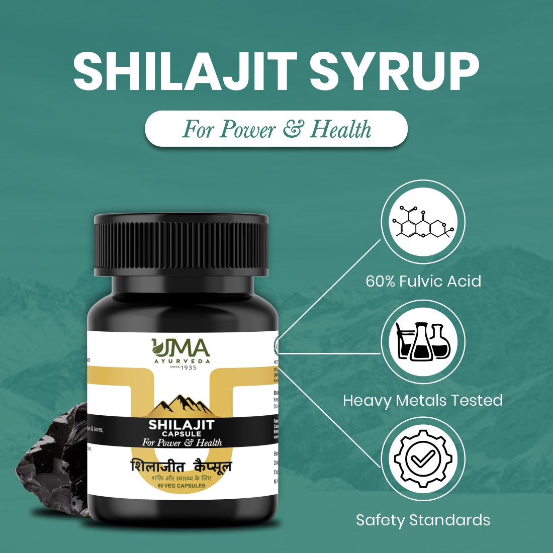 Uma Ayurveda Shilajit Capsule For Vitality and Strength
