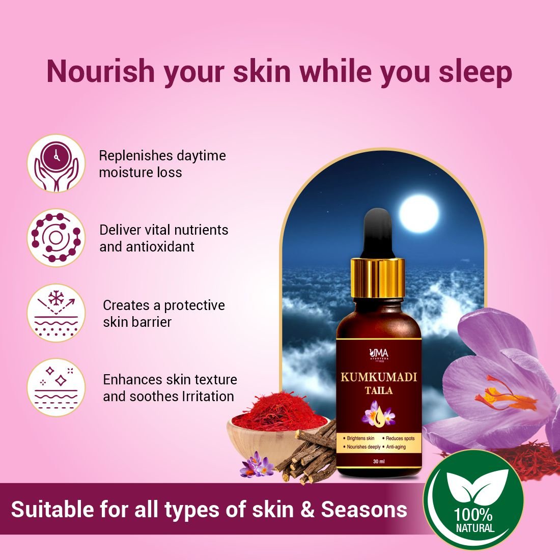 Kumkumadi Oil | Radiant Skin Care & Natural Glow Support | 30 ML