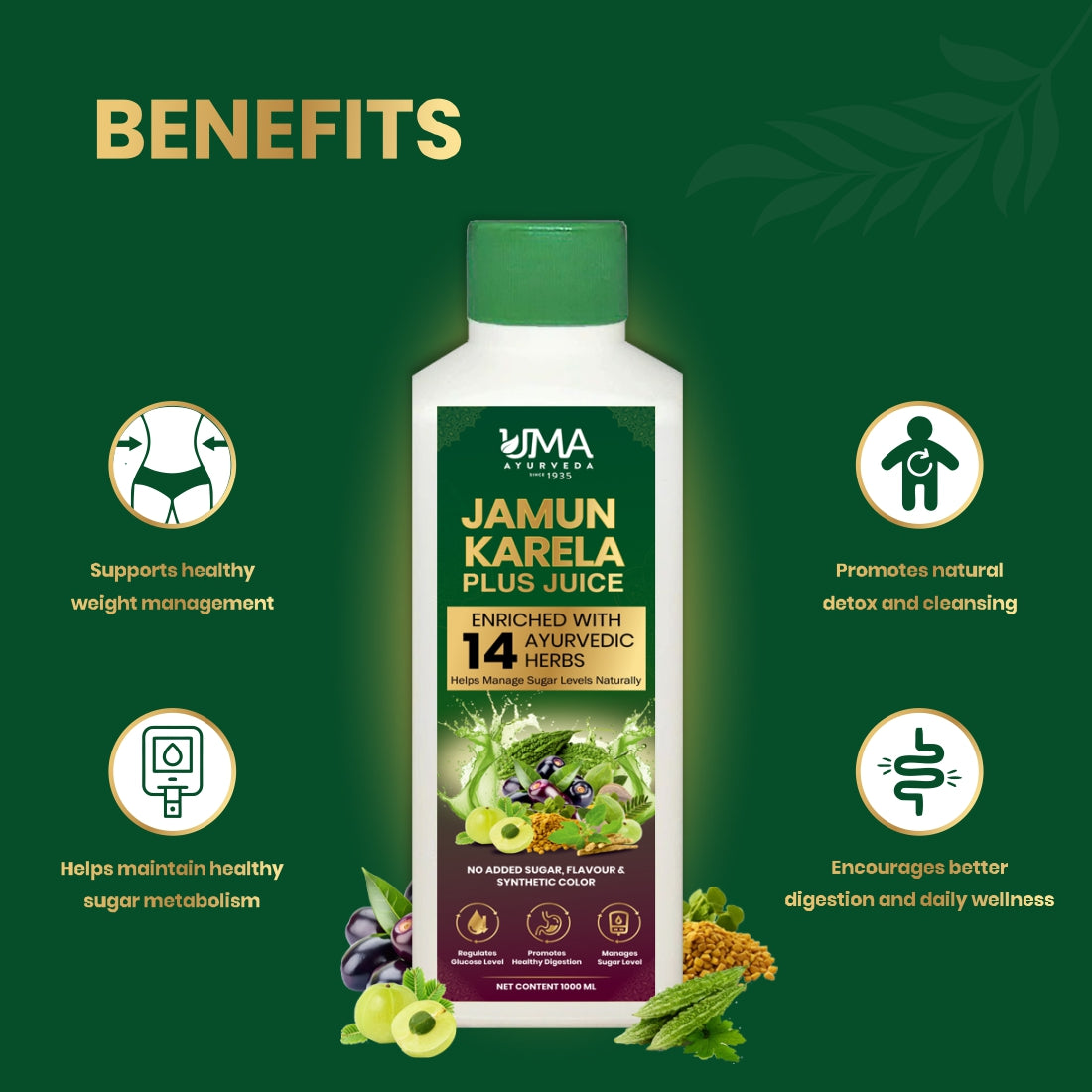 Jamun Karela Plus | 14 Herbs | Blood Sugar Management | Diabetic Care | 1L