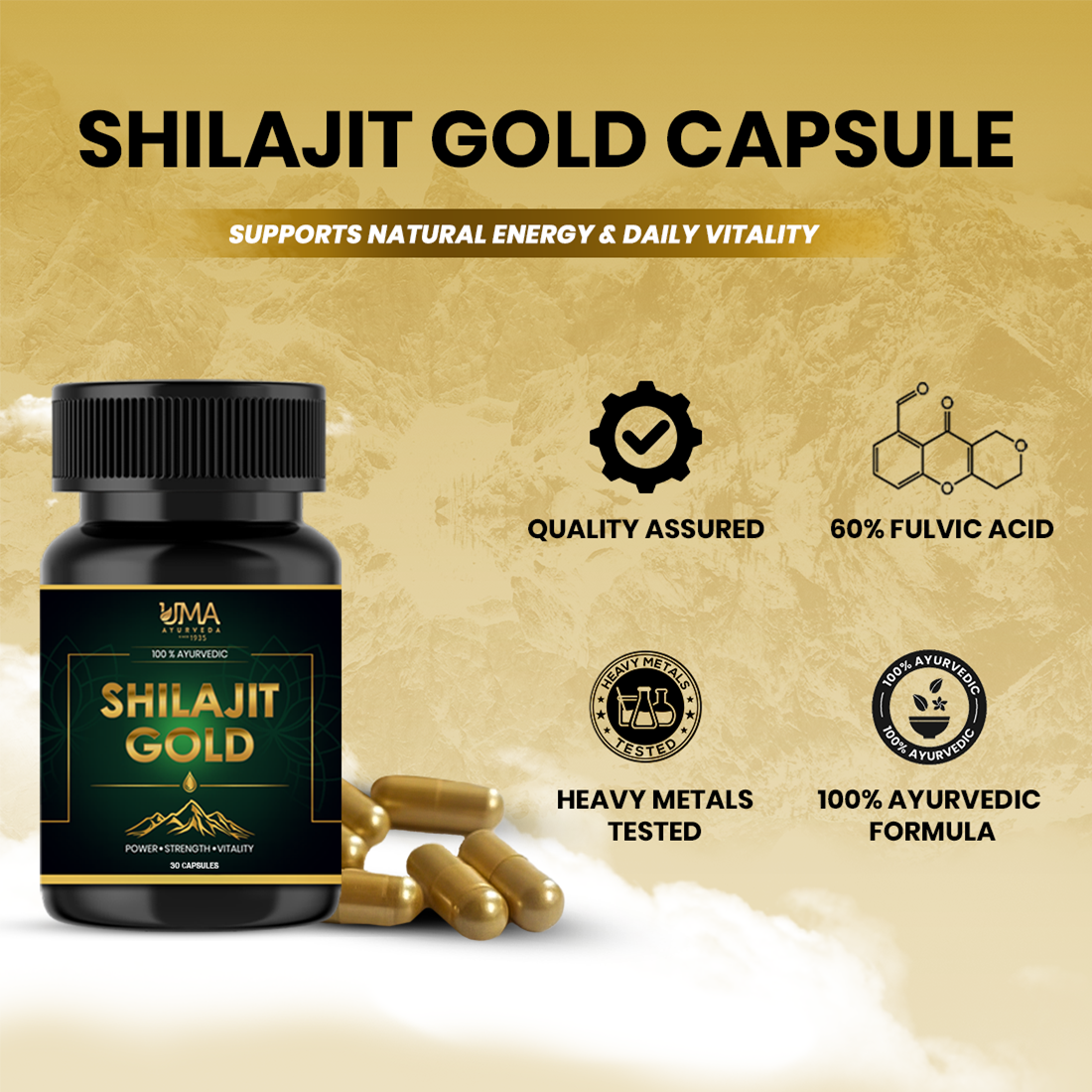 Shilajit Gold Capsule | Revitalize Body & Mind with Pure Shilajit Gold | 30 Caps
