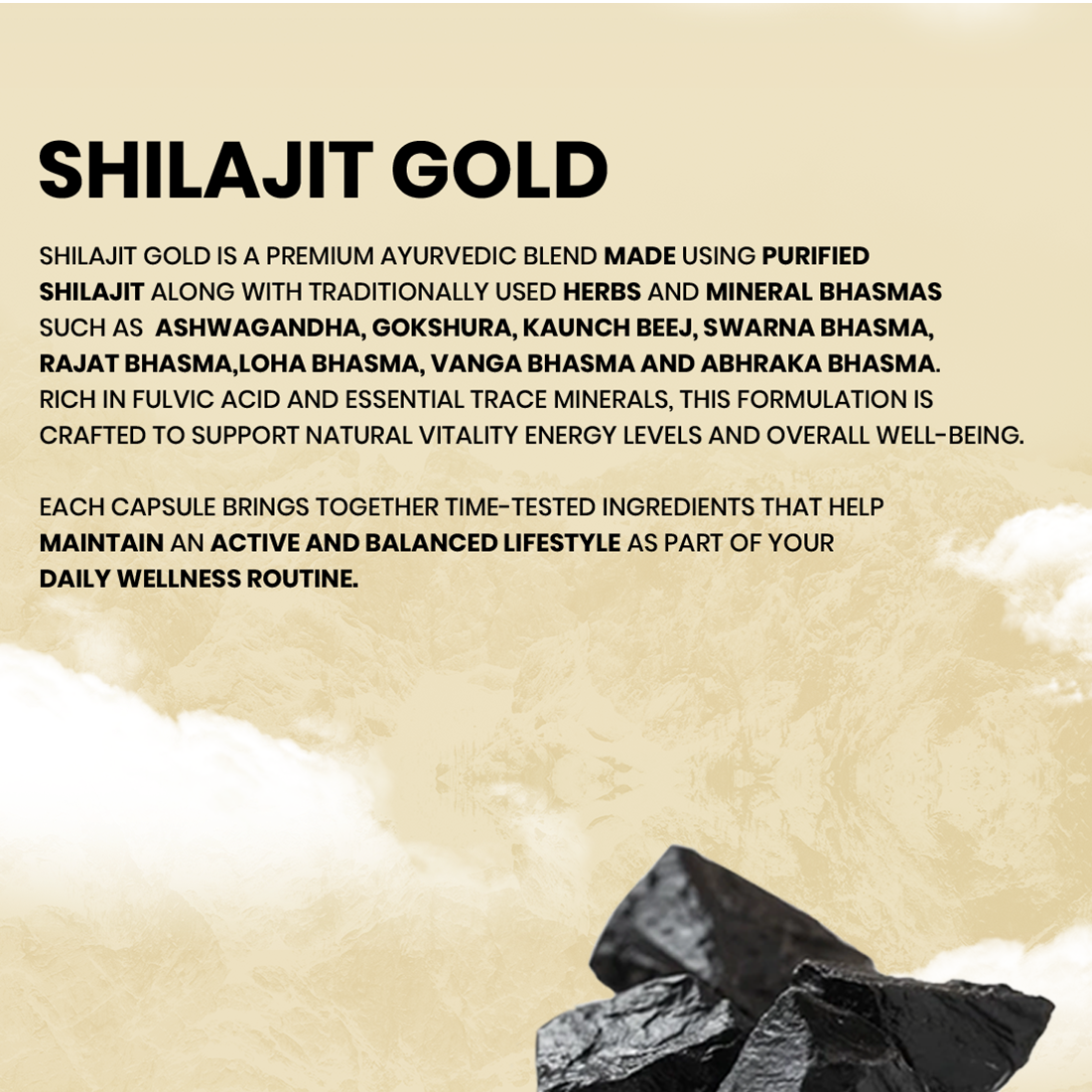 Shilajit Gold | Shilajit, Swarna, Rajat Bhasma & 7 Potent Herbs | 30 C