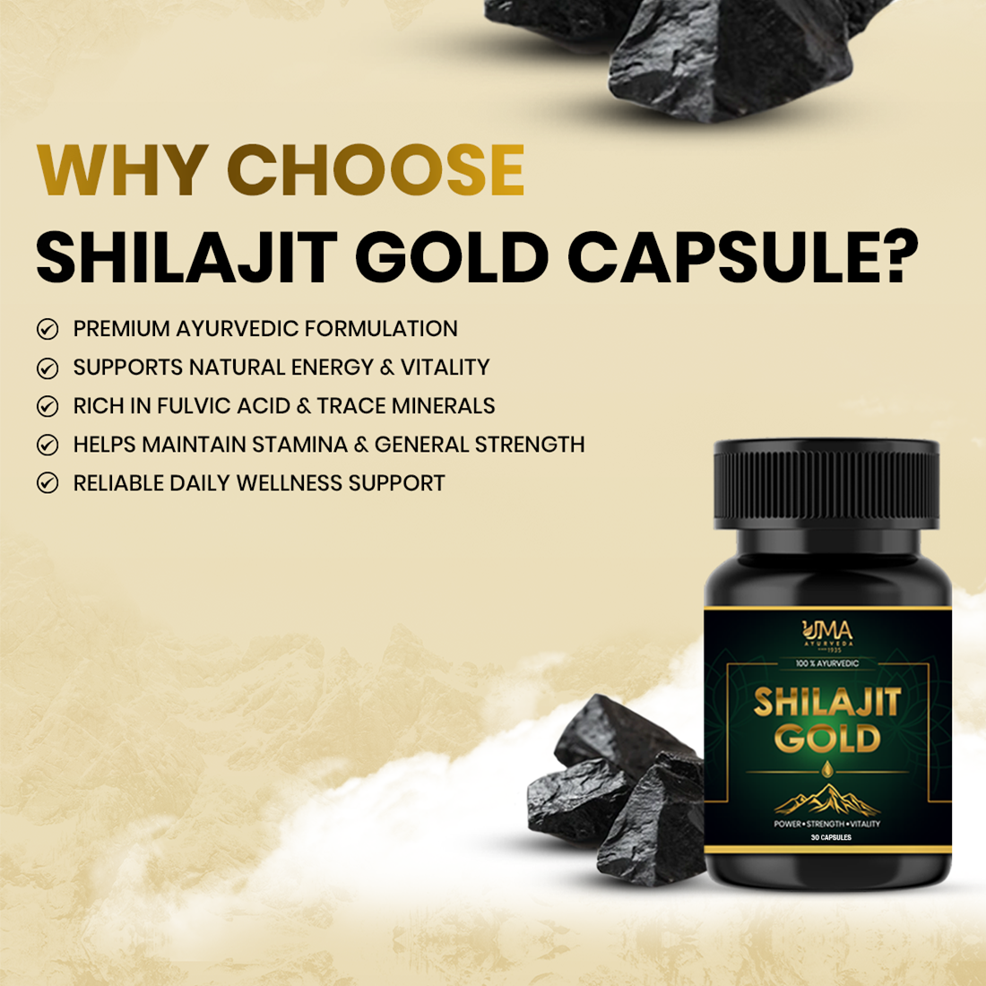Shilajit Gold Capsule | Revitalize Body & Mind with Pure Shilajit Gold | 30 Caps