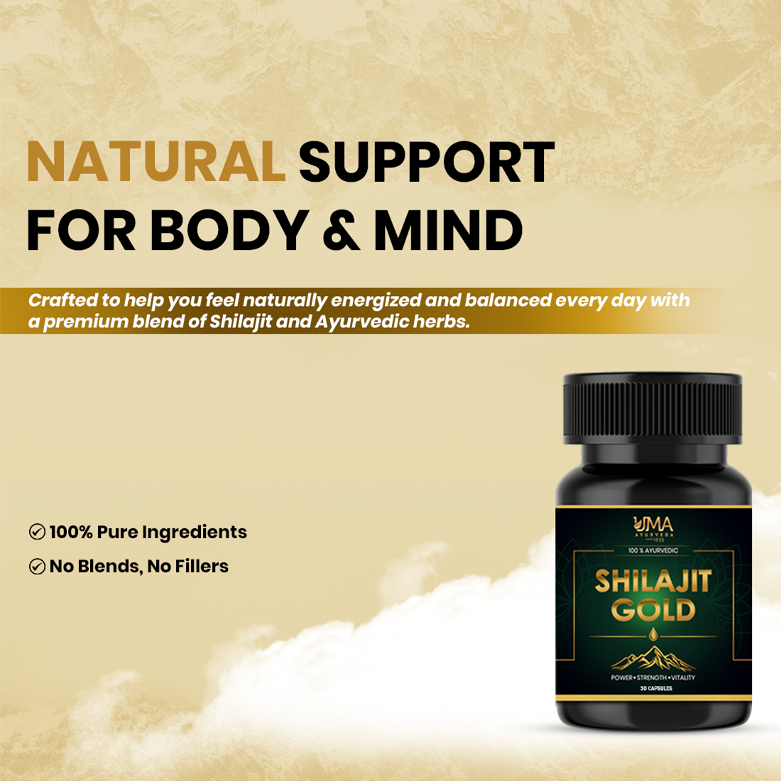 Shilajit Gold Capsule | Revitalize Body & Mind with Pure Shilajit Gold | 30 Caps