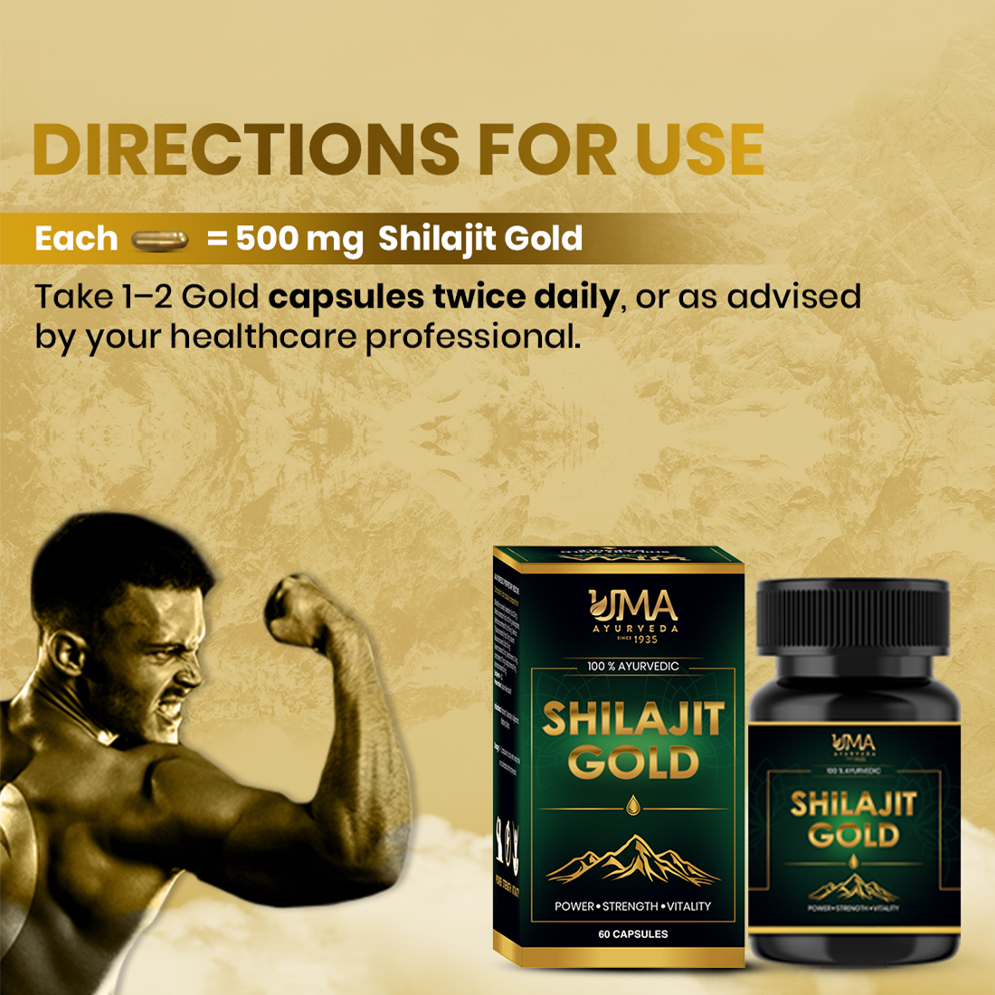 Shilajit Gold | Shilajit, Swarna, Rajat Bhasma & 7 Potent Herbs | 30 C