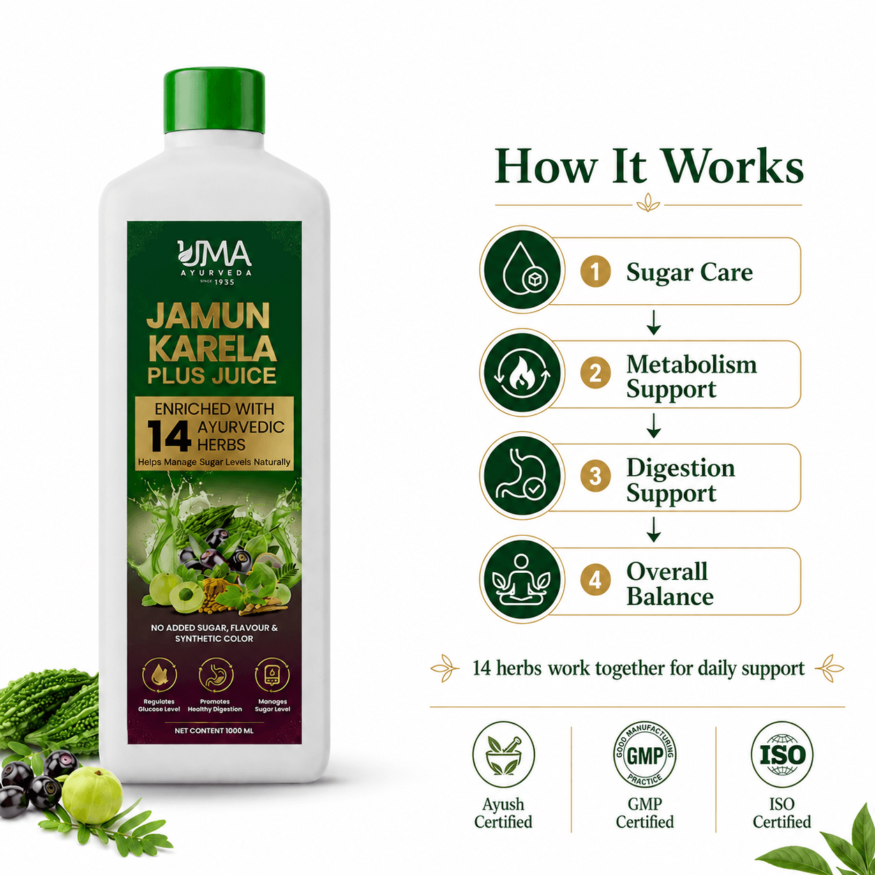 Jamun Karela Plus | 14 Herbs | Daily Metabolic Support | 1L