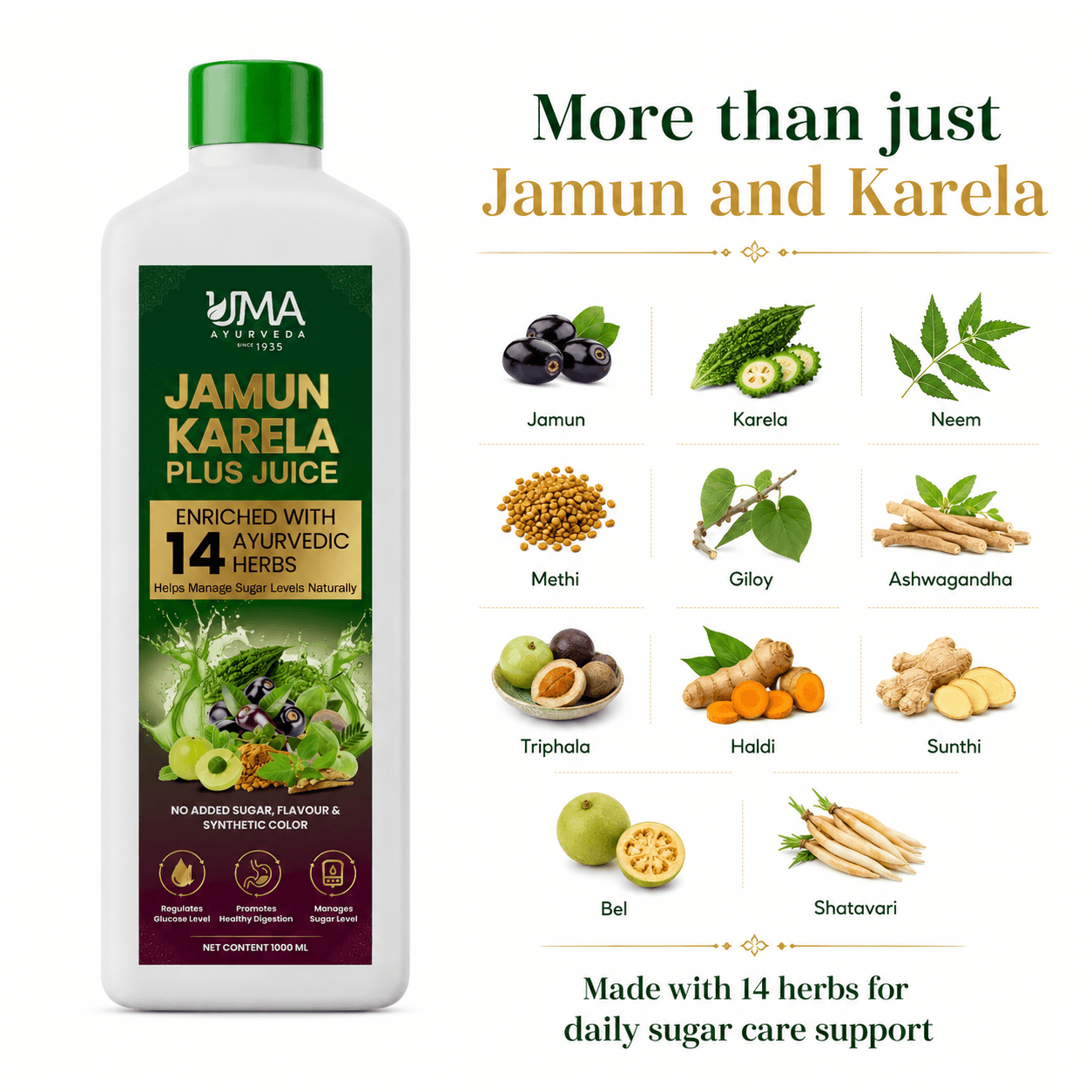 Jamun Karela Plus | 14 Herbs | Daily Metabolic Support | 1L