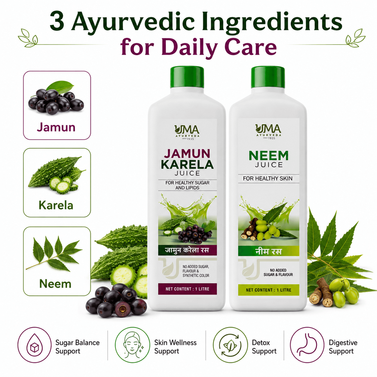 Jamun Karela + Neem Juice Combo (Pack of 2)