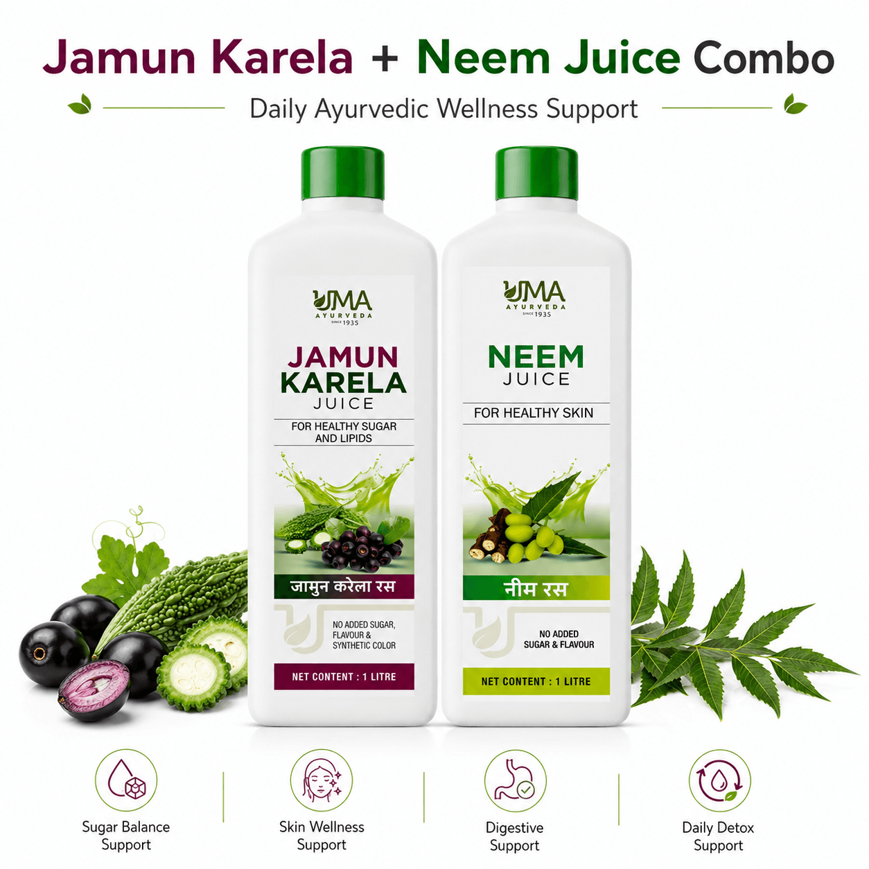 Jamun Karela + Neem Juice Combo (Pack of 2)