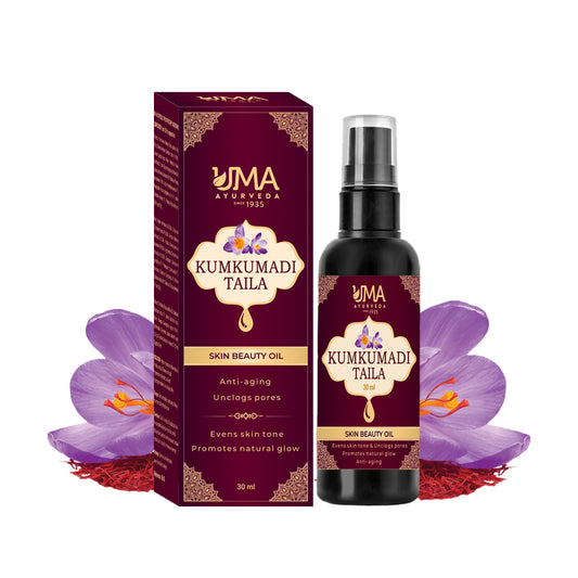 Uma Ayurveda Kumkumadi Tailam 30 ml | Pure Ayurvedic Kumkumadi Oil for Men & Women | Kumkumadi Face Serum Oil for Glowing Skin | Massage Oil For Face And Body | Made with Potent Herbs Ideal for All Skin Types and No Side Effects