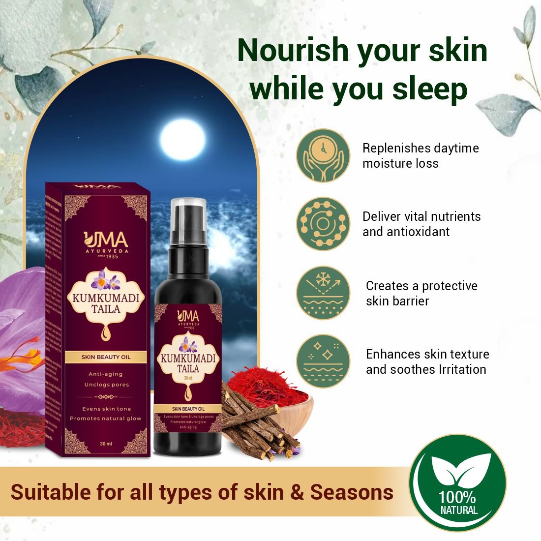 Kumkumadi Oil | Radiant Skin Care & Natural Glow Support | 30 ML