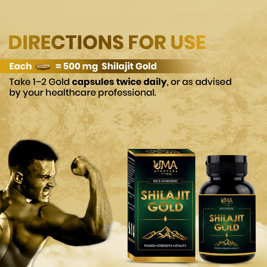 Shilajit Gold | Shilajit, Swarna, Rajat Bhasma & 7 Potent Herbs | 30 C