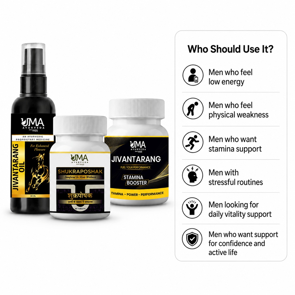 Men’s Performance & Wellness Kit | Jivantarang Tab & Oil + Shukraposhak Tab | Combo Pack