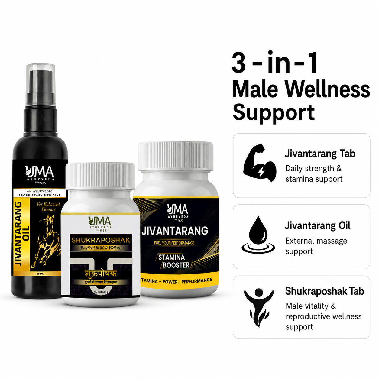 Men’s Performance & Wellness Kit | Jivantarang Tab & Oil + Shukraposhak Tab | Combo Pack