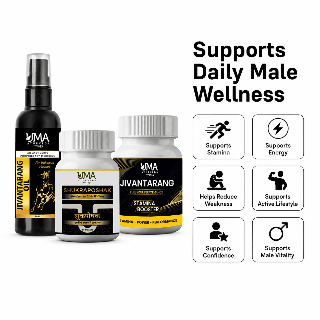 Men’s Performance & Wellness Kit | Jivantarang Tab & Oil + Shukraposhak Tab | Combo Pack