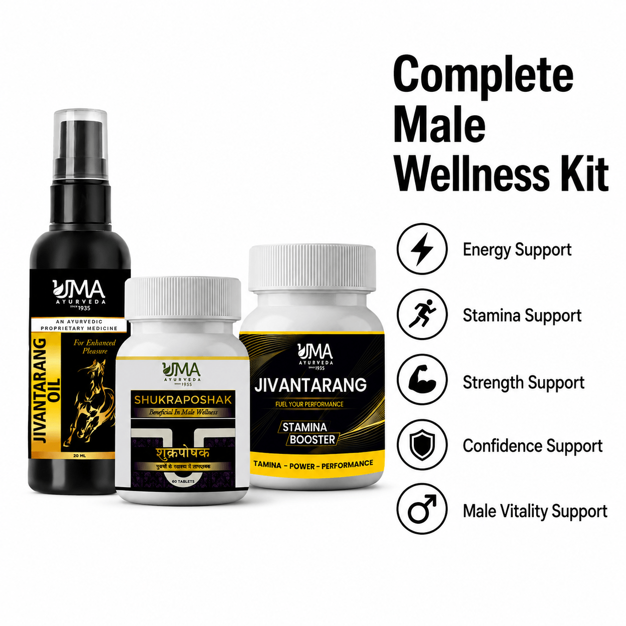 Men’s Performance & Wellness Kit | Jivantarang Tab & Oil + Shukraposhak Tab | Combo Pack